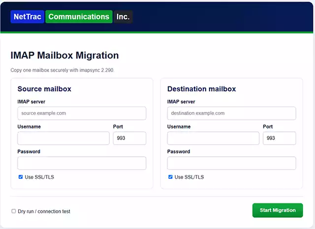 NetTrac IMAPSync application for securely migrating email between IMAP mailboxes