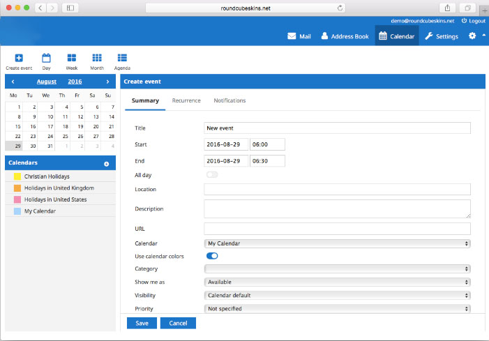 NetTrac webmail shared calendar settings and scheduling features